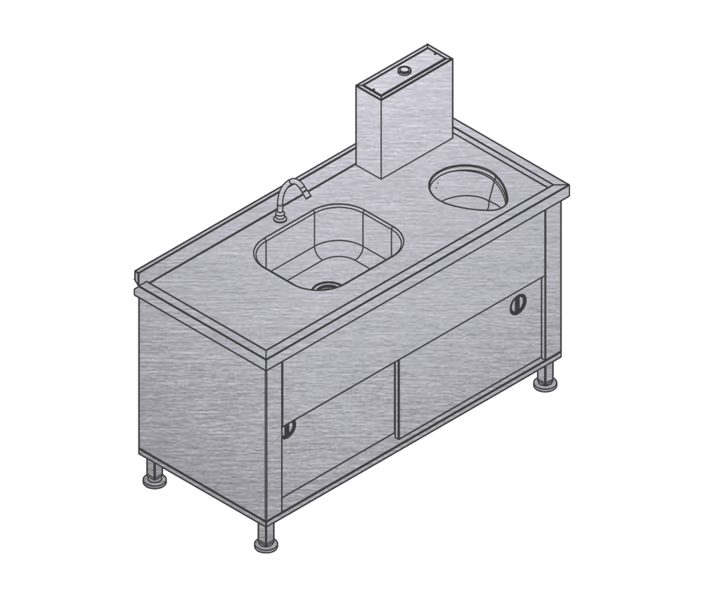 NRB-DKAB-15065 Paslanmaz Çelik Dolaplı Katı Atık Boşaltma Lavabosu