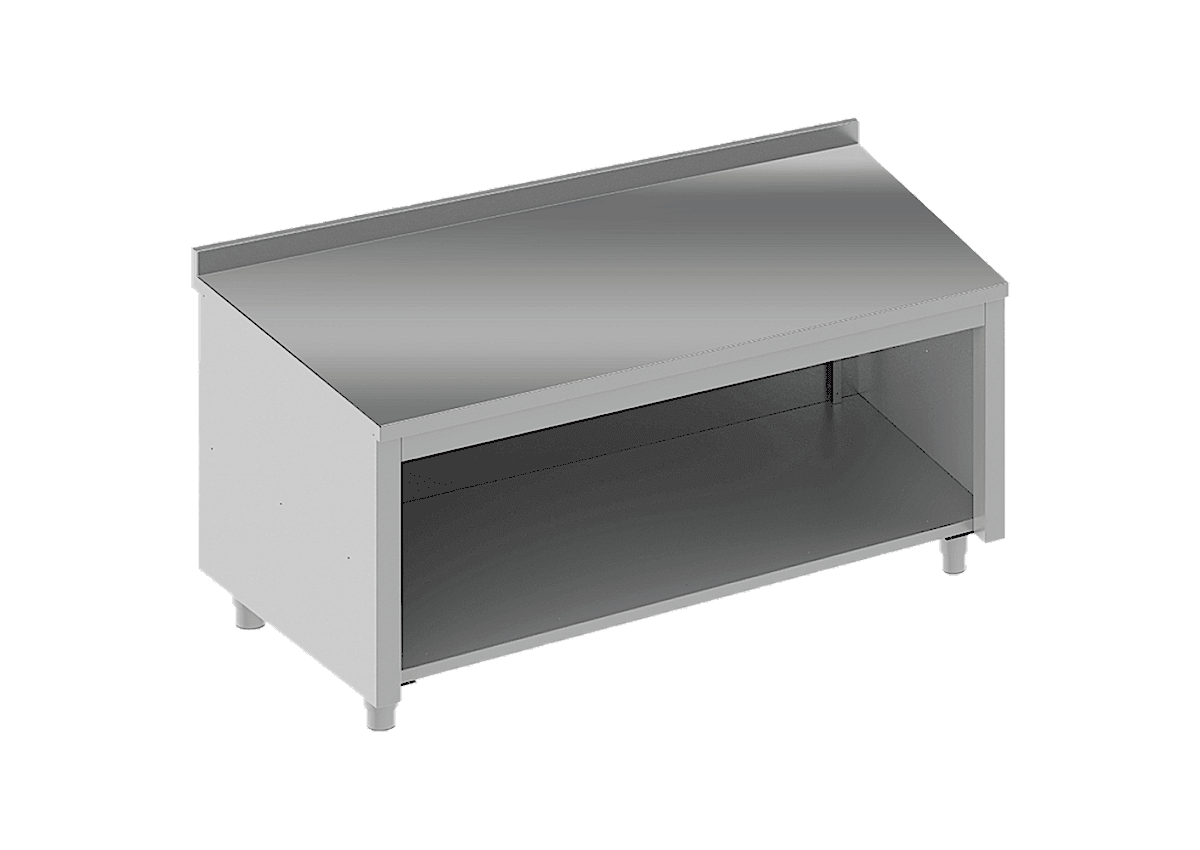 Paslanmaz Çelik Dolaplı Önü Açık Taban Raflı Tezgah